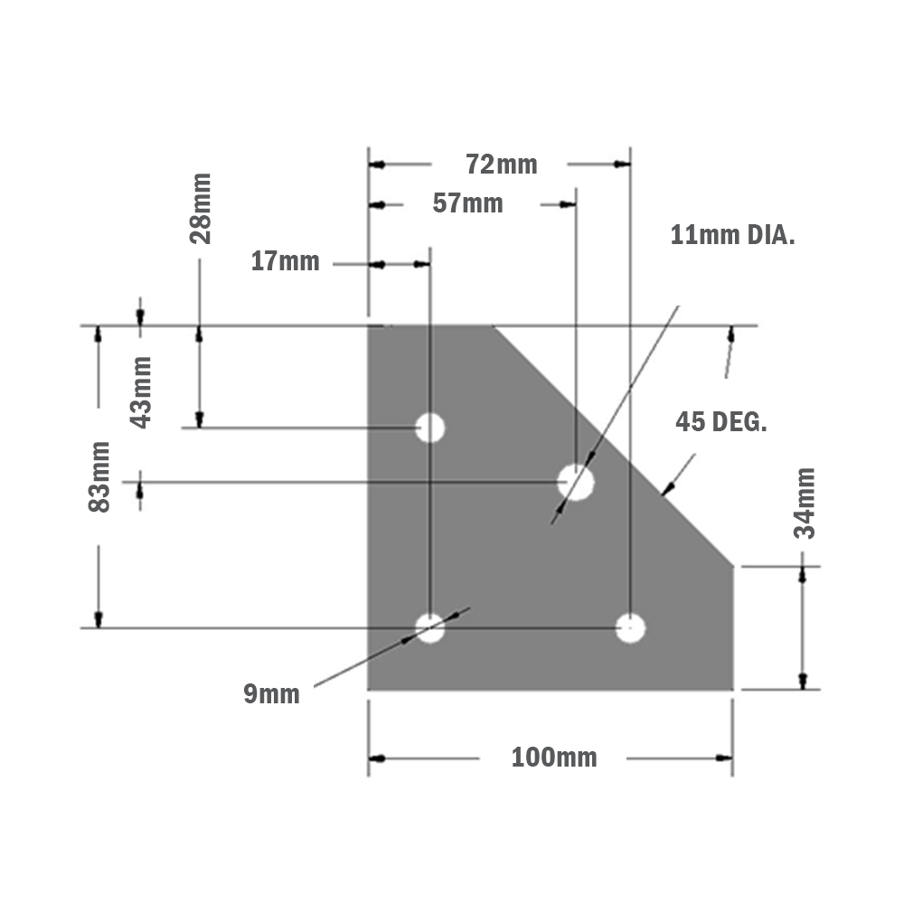 41-190-1 MODULAR SOLUTIONS ALUMINUM CONNECTING PLATE<br>90MM X 90MM CORNER CASTER W/HARDWARE